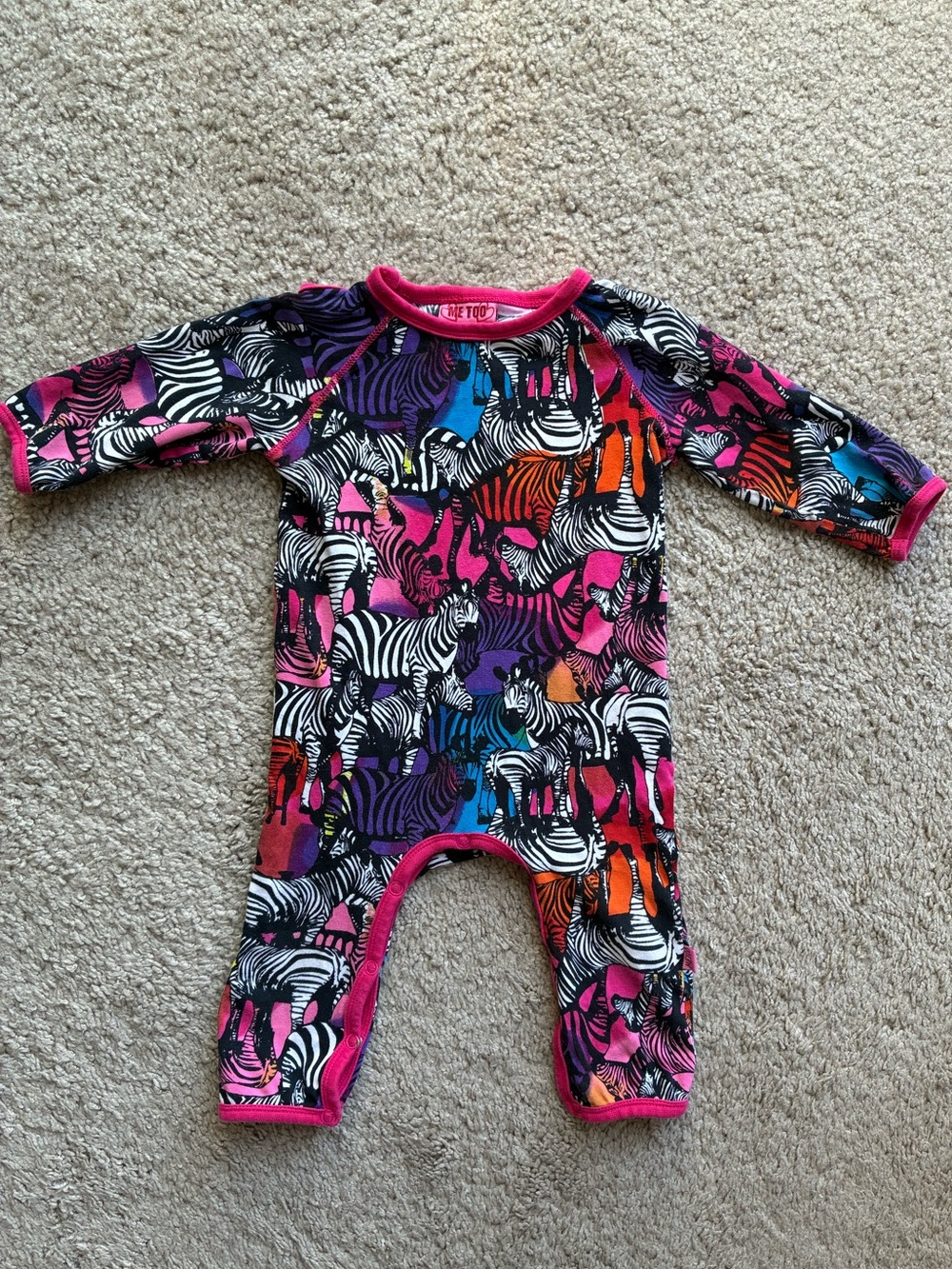Me Too Cotton Multicolor Zebra Print One-Piece with Pink Trim